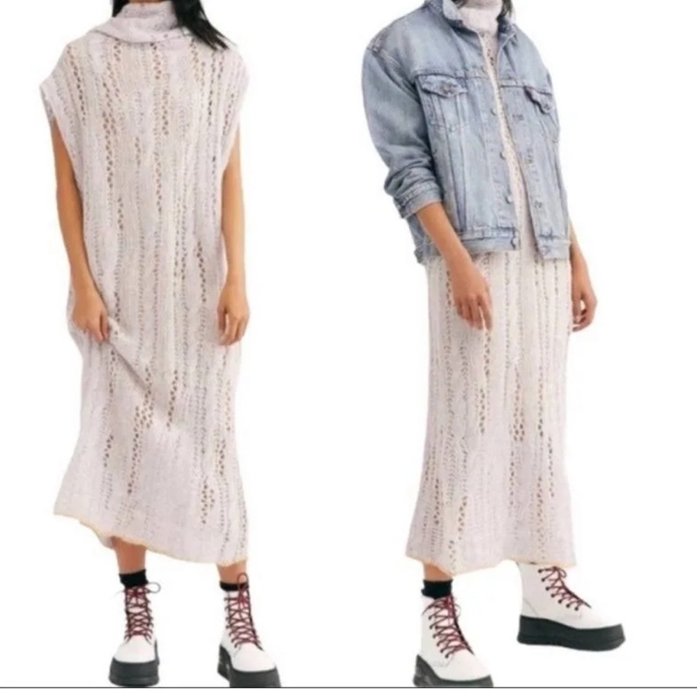 Free People Womens Pirouette Tunic Sugar Cloud Combo Sweater Dress Knit Maxi